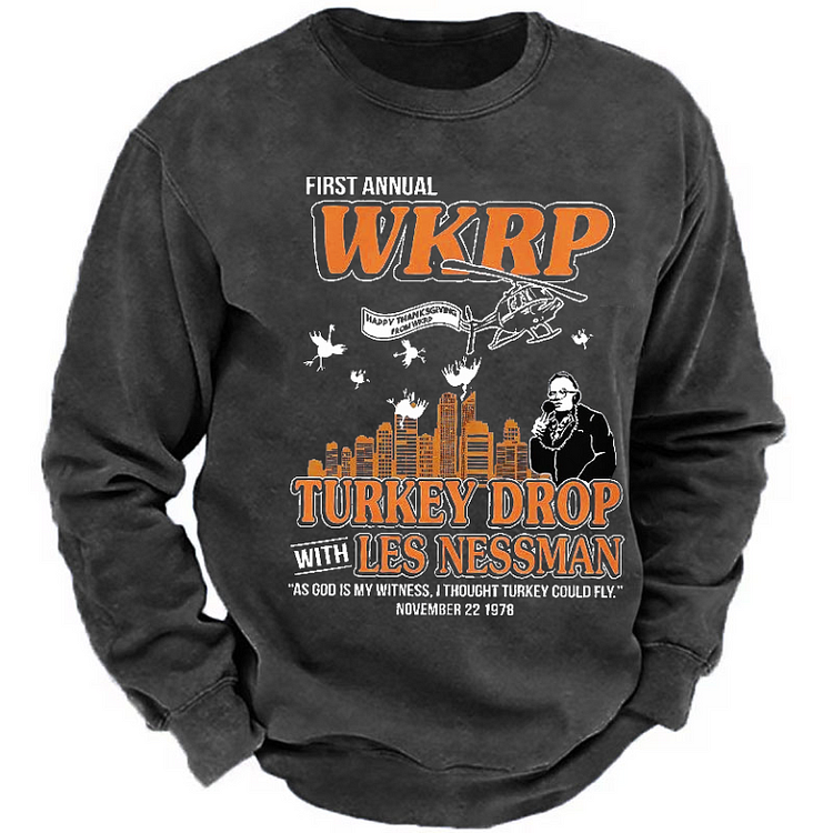 First Annual WKRP Happy Thanksgiving From Wod Turkey Drop With Les Nessman Sweatshirt