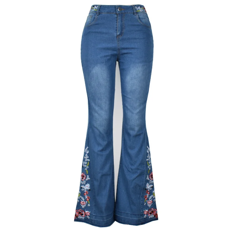 Classic flower print casual flared jeans