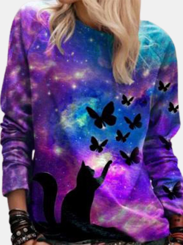 Galaxy Printed Long Sleeve O neck T shirt For Women P1752301