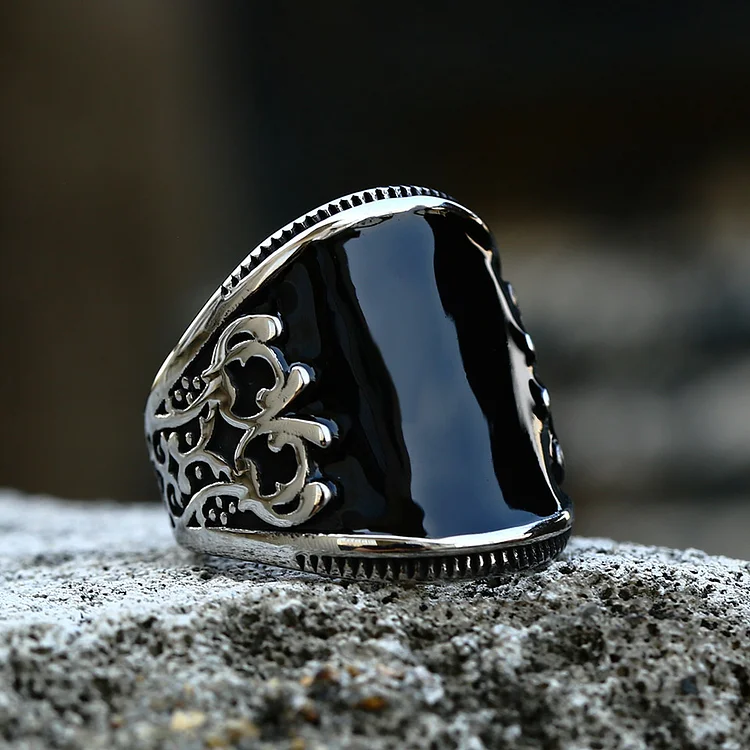Gothic Hand Painted Embossed Stainless Steel Ring