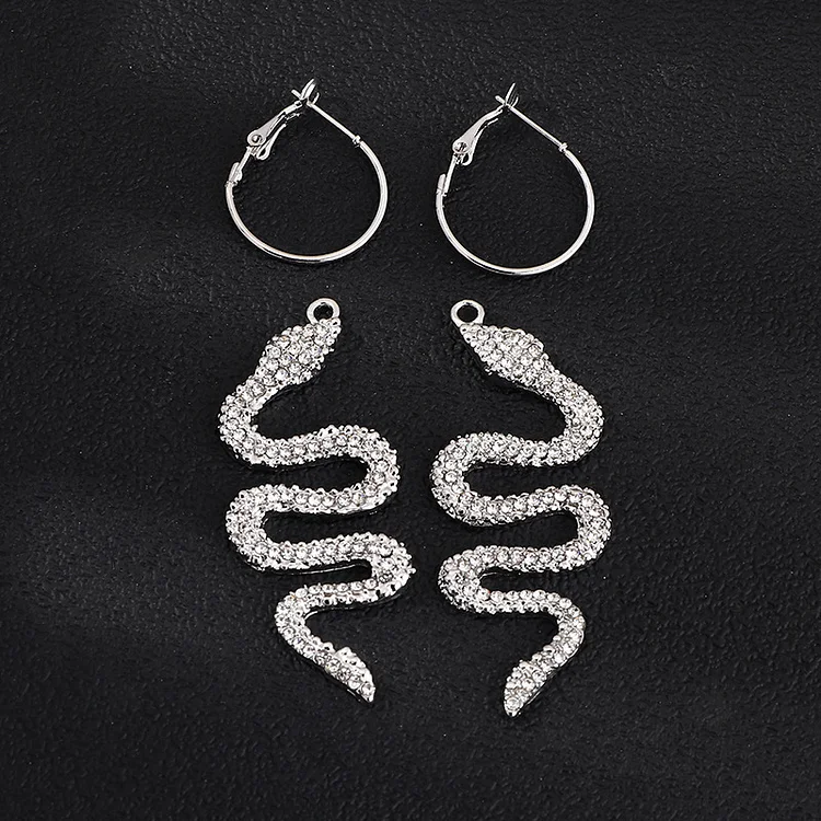 Ez2158 Ornament High Profile Fashion Metal Diamond Snake Element Earrings Personalized Drop Earrings
