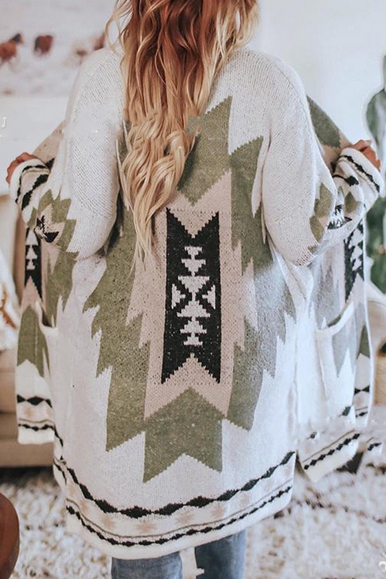 Casual Print Split Joint Cardigan Collar Outerwear - Life is Beautiful for You - SheChoic