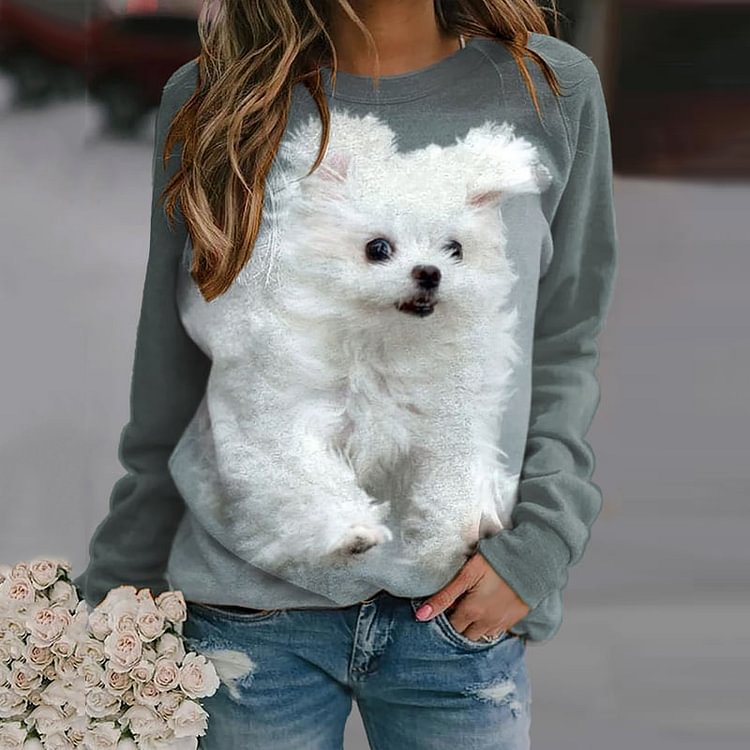 Comstylish Dog Print Long Sleeve Casual Sweatshirt