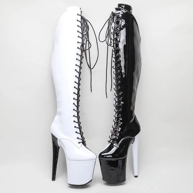 VCshoes 20CM/8inches Two Color Patent Upper Fashion Lady High Heel Platform Pole Dance Boots 5BY
