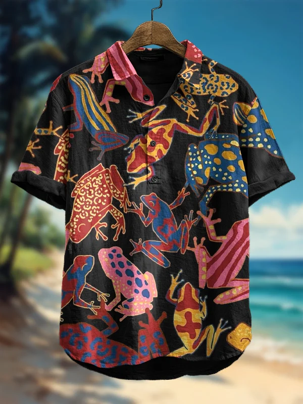Men's Colorful Frog Art Print Polo Shirt