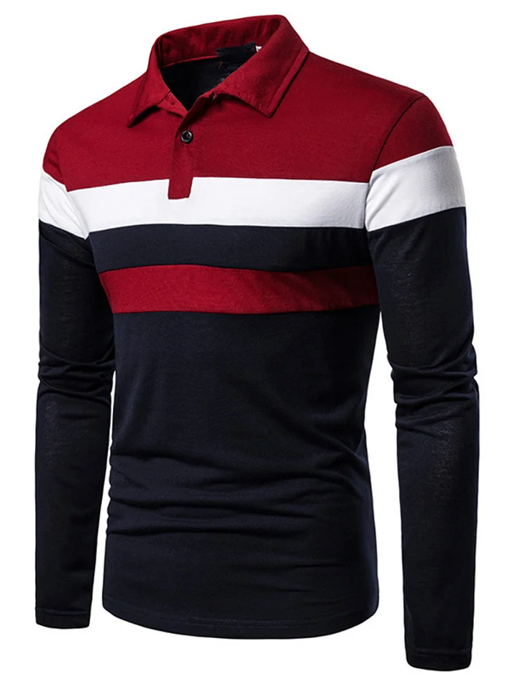 Men's Long-sleeved POLO Shirt Three-color Splicing T-shirt New Casual Fashion Trend Tops Men's Clothing-JRSEE