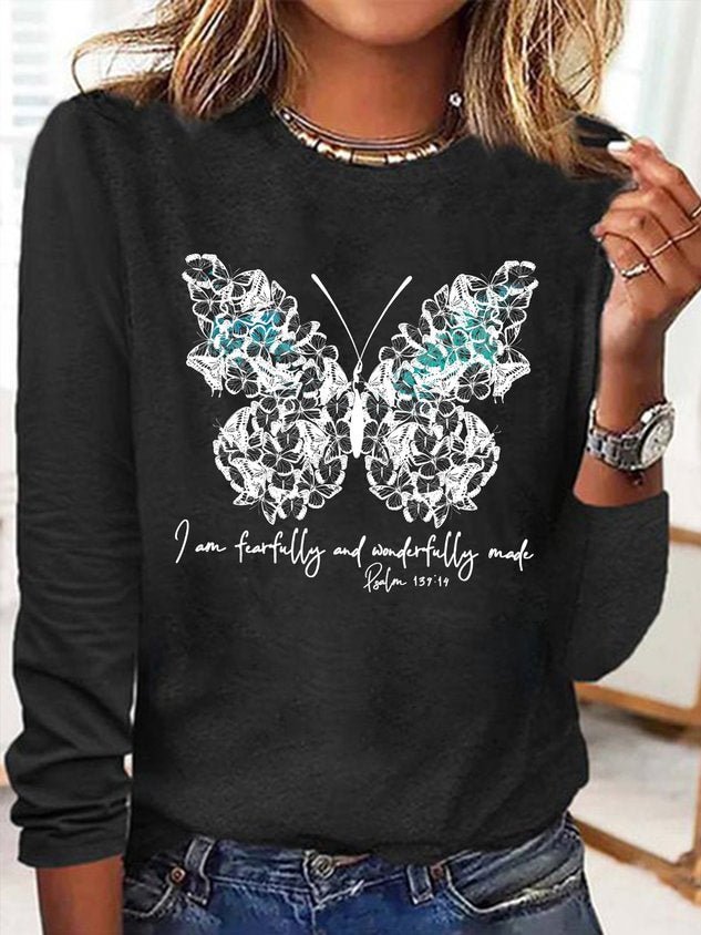 Women's I Am Fearfully And Wonderfully Made Psalm 139:14 Funny Graphic Printing Casual Crew Neck Regular Fit Shirt socialshop