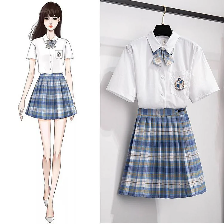 British Style Blouse+Plaid Skirt P10365