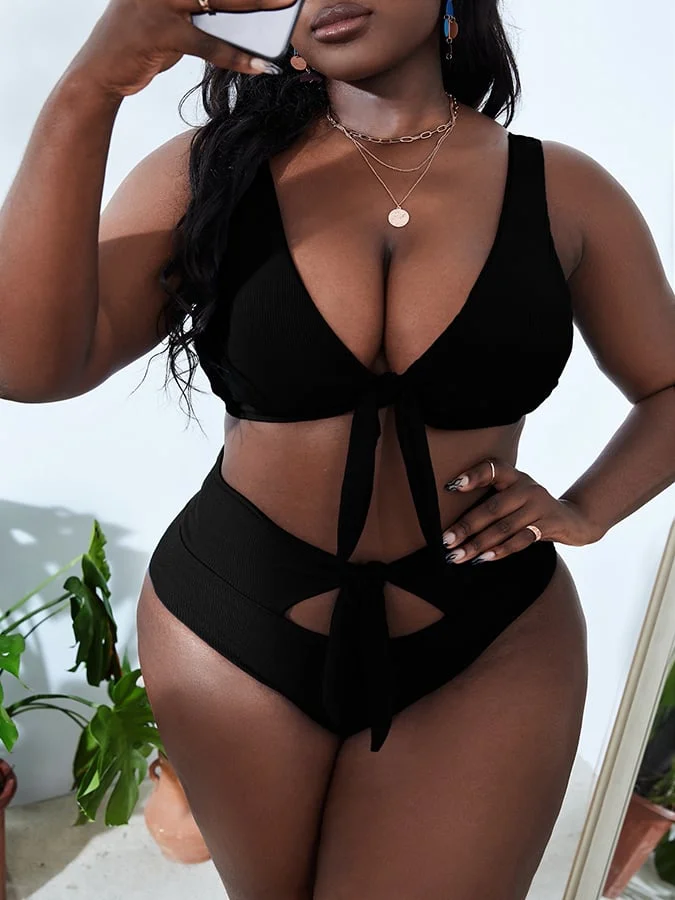 Solid Color Sexy Plus Size Bikini Two Piece Swimsuit