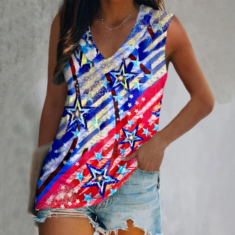 Colorful Stripes And Stars Print Vest