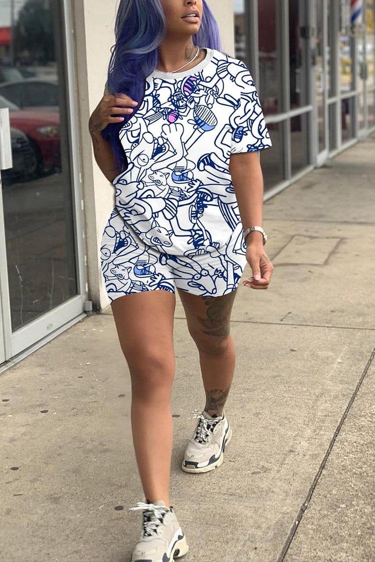 Fashion Cartoon Printing Sports Shorts Set - Shop Trendy Women's Clothing | LoverChic