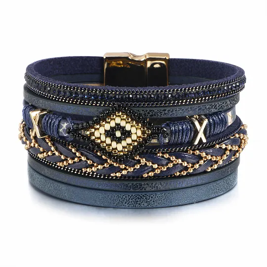 Bohemian style eyes rice beads hand-woven leather bracelet women's simple jewelry