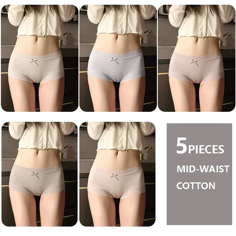 QJONG Cotton Women Panties Breathable Lingerie Cute Bow Young Girls Briefs Sexy Ladies Underpants Mid Waist Female Underwear