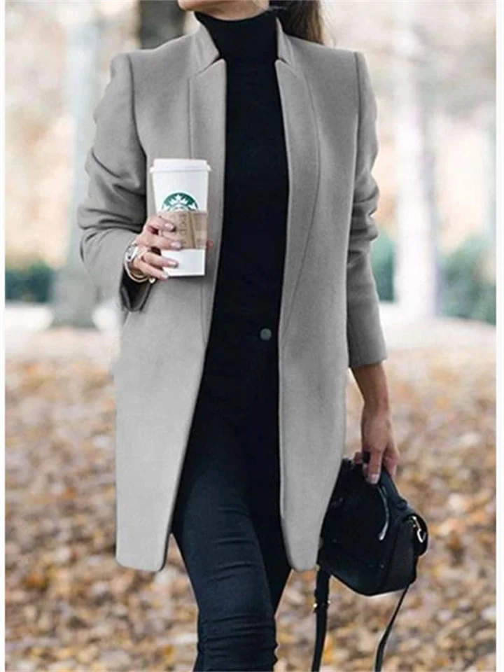 Autumn and Winter New Fashion Solid Color Collar Long-sleeved Slim Type Temperament Commuter Tweed Jacket Coat