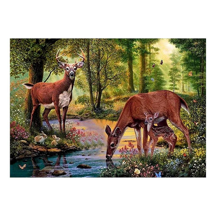 Wild Deer Round Drill Diamond Painting 40X30CM(Canvas) gbfke