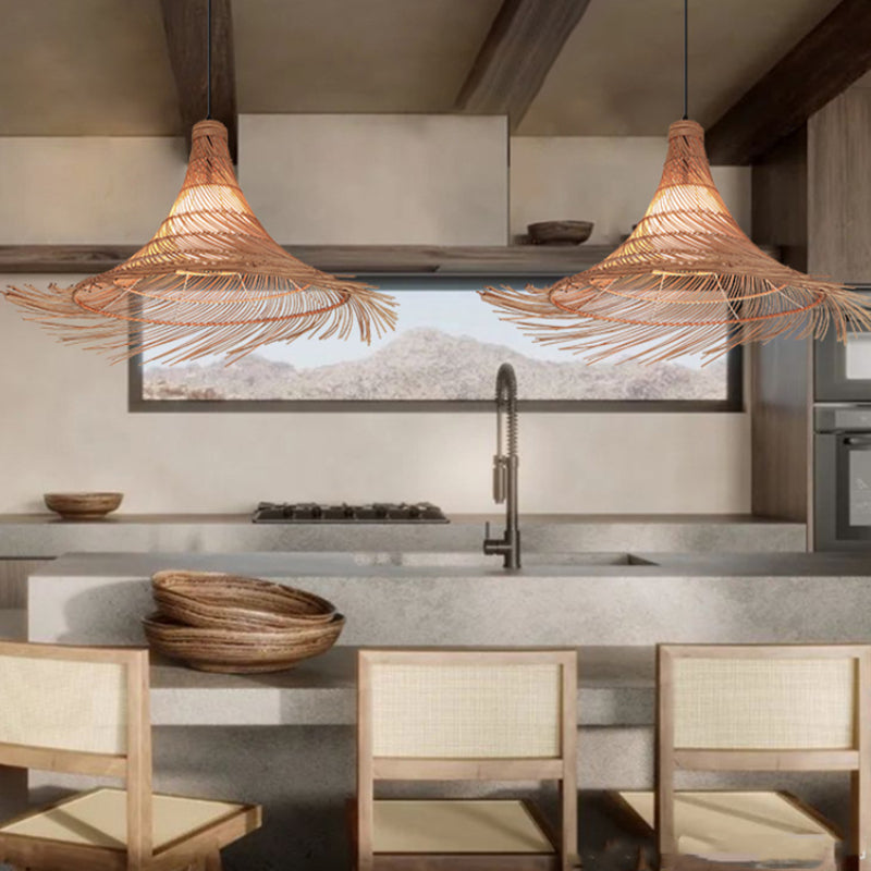 Boho Lampshade Rattan Hat Shape Pendant Lights