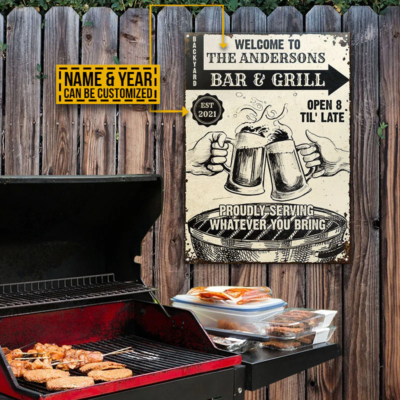 Personalized Names：Grilling Bar & Grill Til Late Vintage Tin Signs
