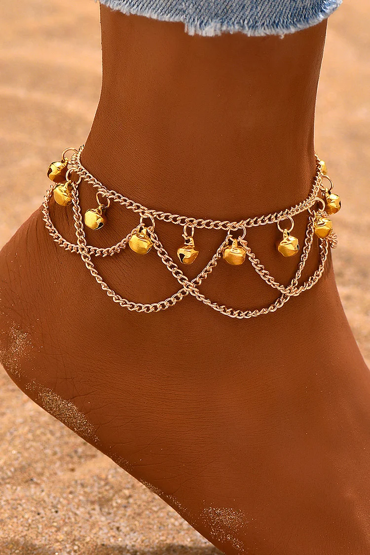 Fashionable Multi-Layer Chain Tassel Bell Ankle Bracelet
