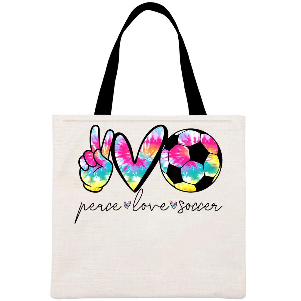 Peace Love Soccer Printed Linen Bag-Guru-buzz
