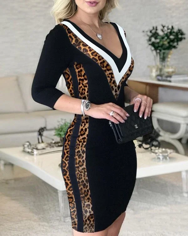 color block long sleeves bodycon above knee elegant dresses p551783