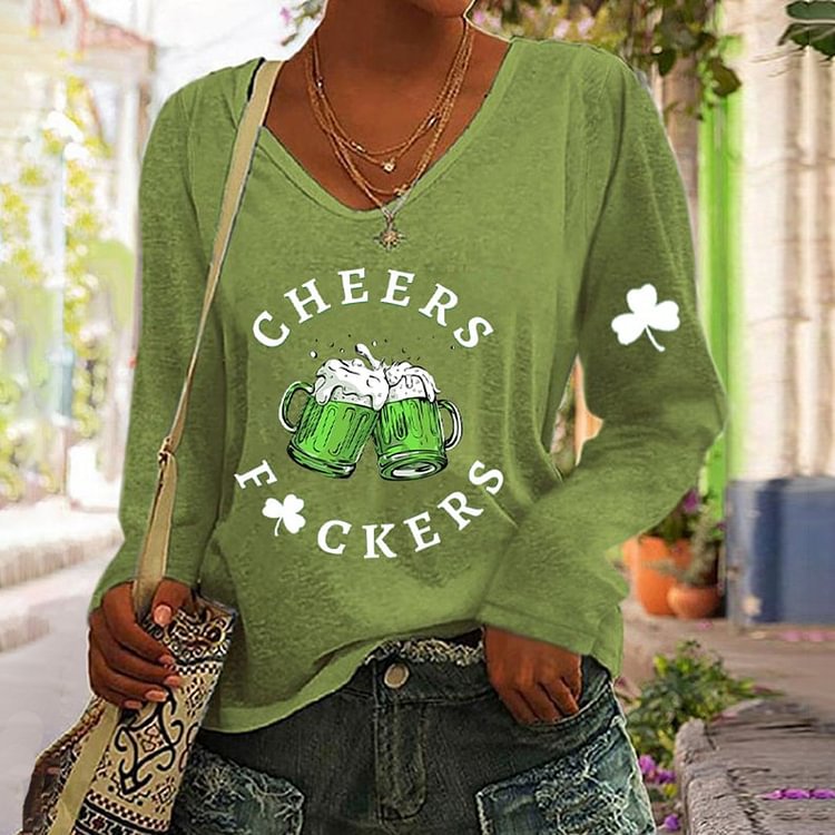Comstylish Women's St. Patrick's Cheers Clover Print Sweatshirt