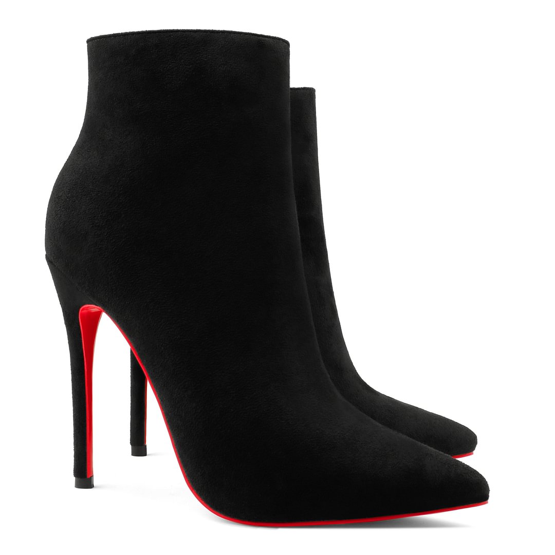 120mm Women's Ankle Boots Closed Pointed Toe Stilettos Red Soles Suede Booties-vocosishoes