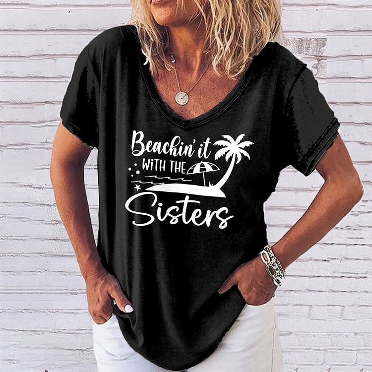 VChics Sisters Letter Casual T-Shirt
