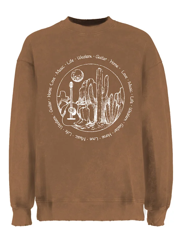 Women's Western Guitar Horse Love Music Life Print Sweatshirt