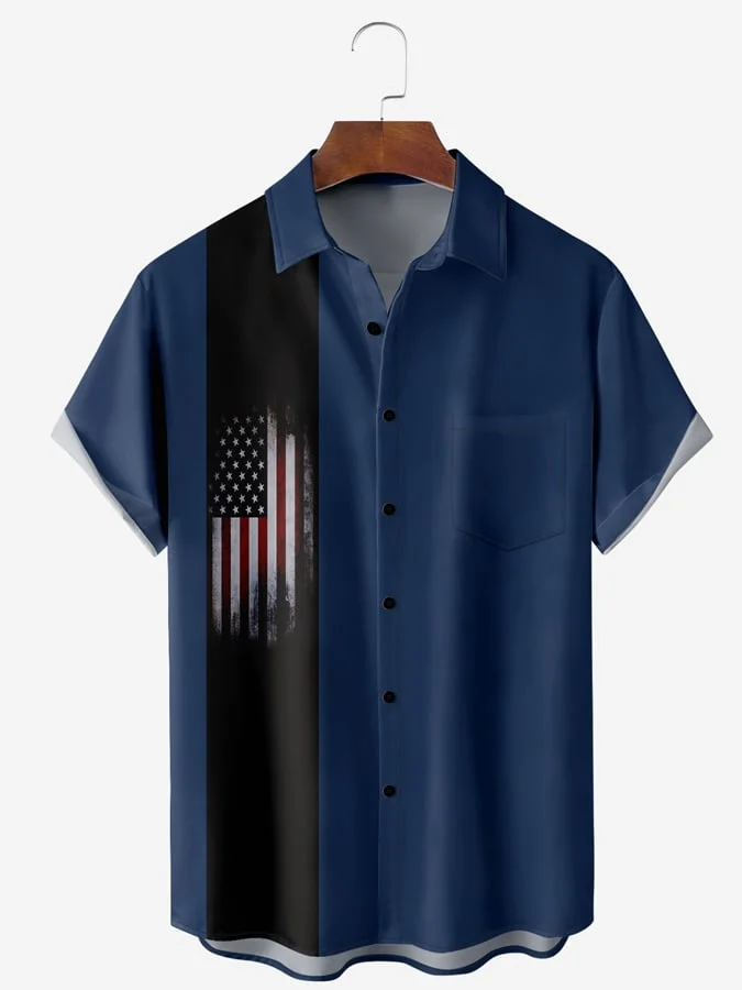 Men's Hawaiian Vacation American Flag Print Fashion Short Sleeve Shirt