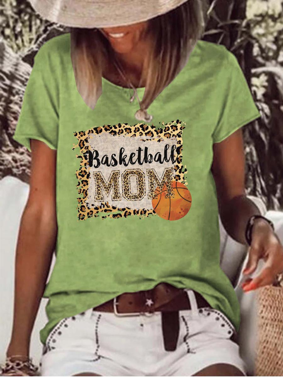 Basketball Mom  Leopard Raw Hem Tee-Guru-buzz