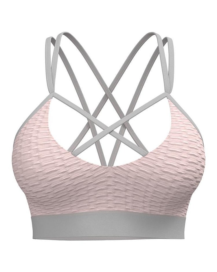 Contrast Binding Textured Criss Cross Front Sports Bra - Shop Trendy Women's Clothing | LoverChic