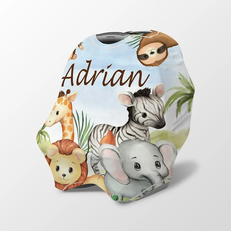 Personalized Baby Name Zoo Animal Car Seat Canopy | Canopyl267