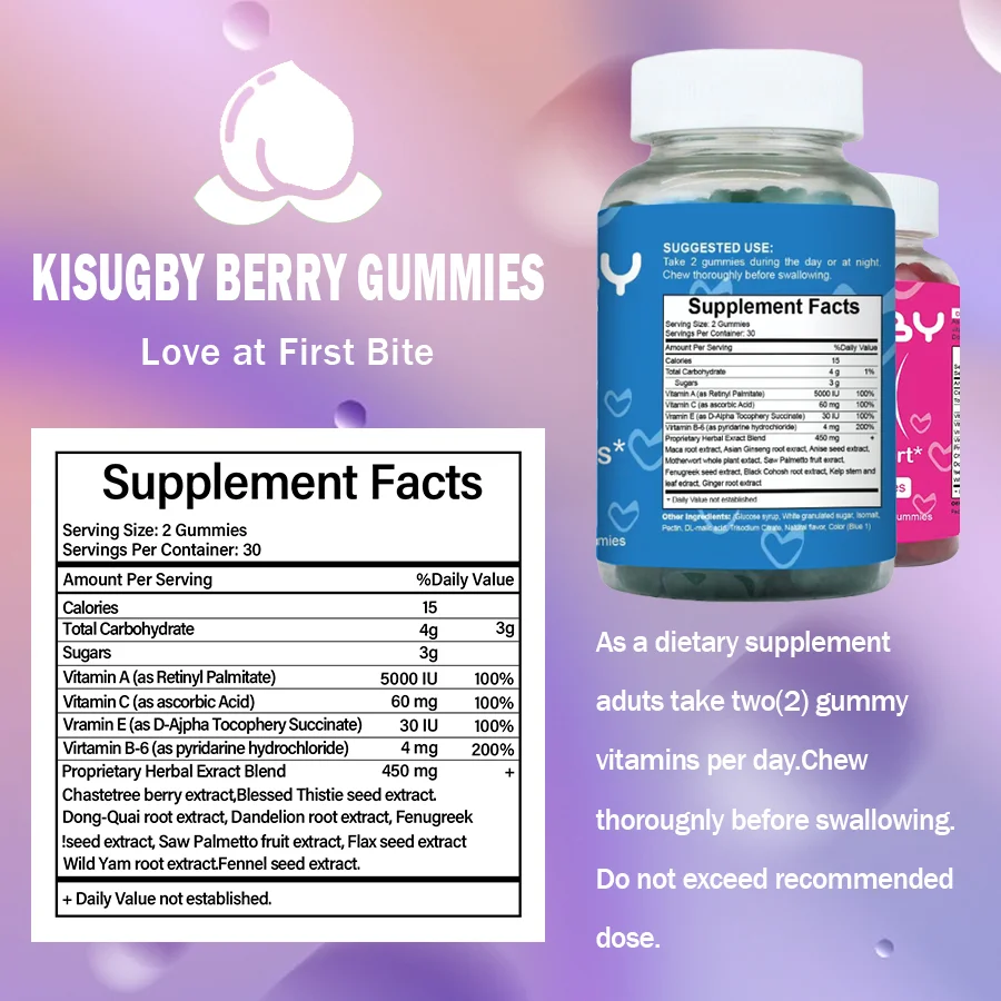 KISUGBY Gummies Combo Pack - Top Support and Peach Gains Gummies - Workout Aid - Women’s Support Supplement - Berry Flavored - Essential Herbs - Multivitamins Dietary Fitness