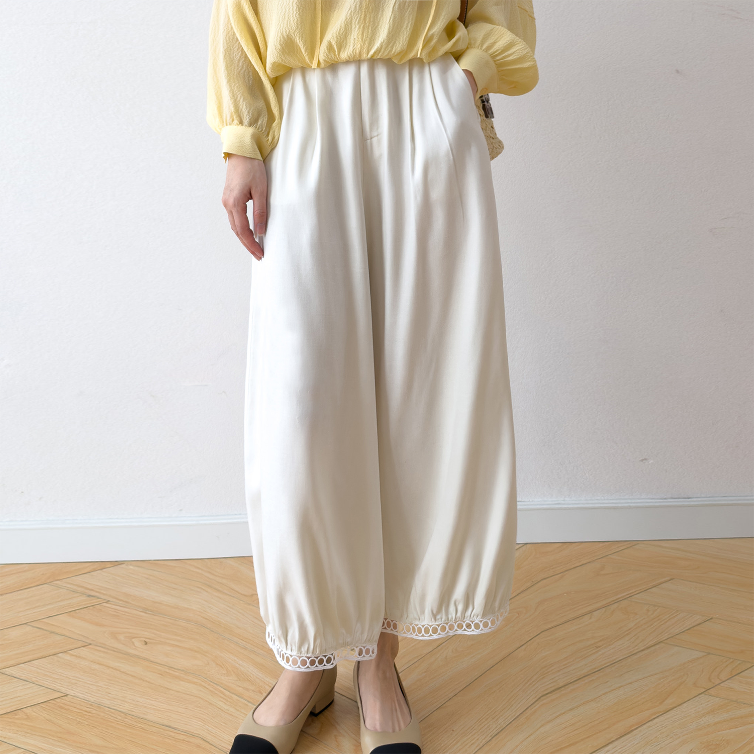 Women's Silk Pants Lace Trim Casual Daily REAL SILK LIFE