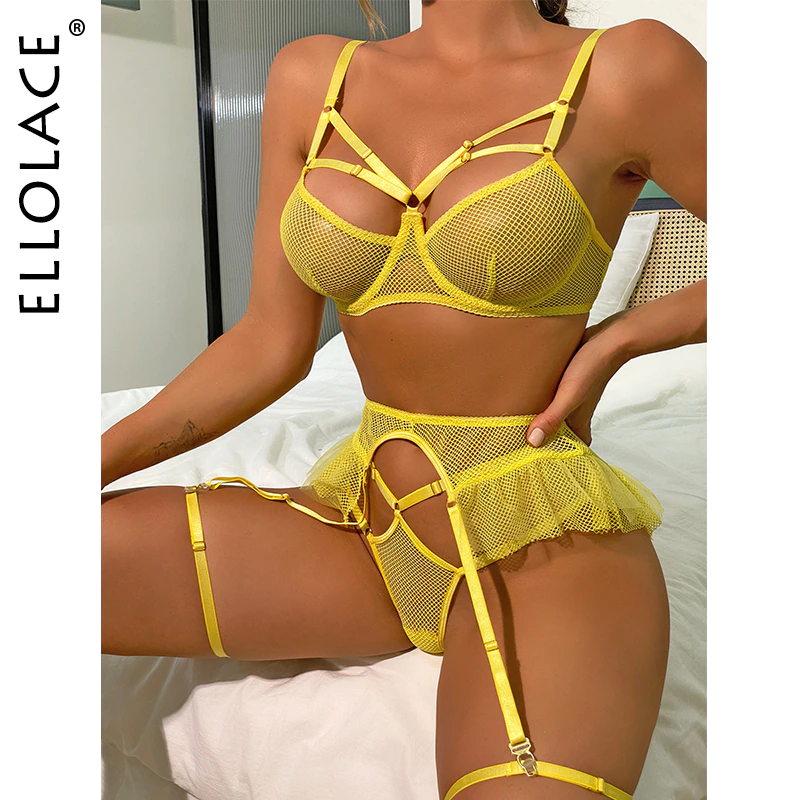 Billionm Yellow Lingerie Female Underwear Mesh Lace Erotic Pieces