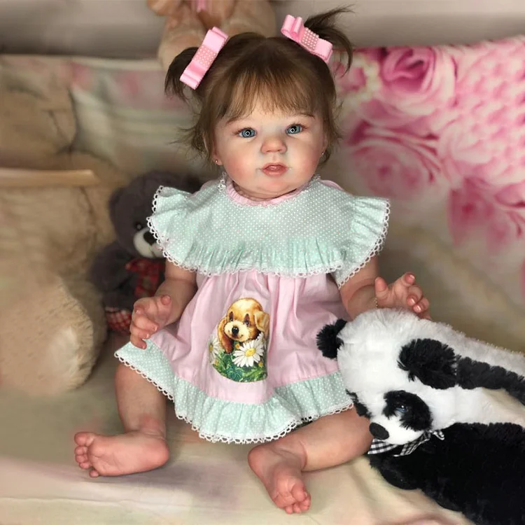 20'' Realistic Lifelike Afidla Reborn Toddler Baby Doll Girl with Hand-rooted Brown Hair & Blue Eyes Opened