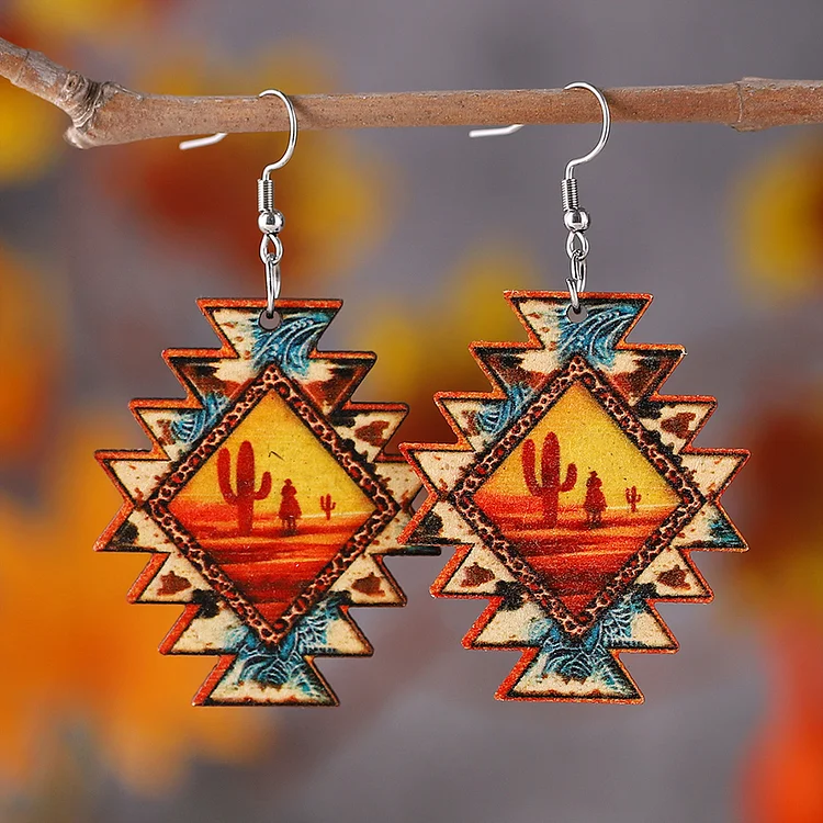 Boho Vintage Style Western Aztec Pattern Drop Dangle Earrings For Women Party Accessories