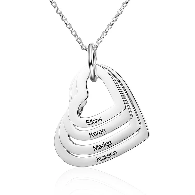 Personalized Mother Necklace Engraved 4 Names Heart Pendant Necklace