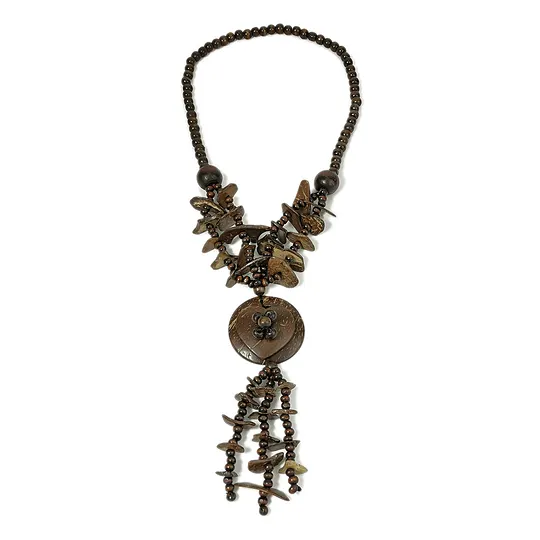 Bohemian Necklace Coconut Shell Pendant Brown Multi-layer Bead Necklace Ethnic Style Wooden Woven Long Necklace Sweater Chain