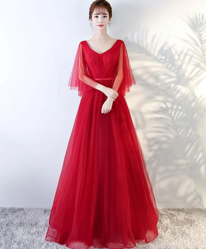 Simple V Neck Tulle Long Prom Dress, Evening Dresses