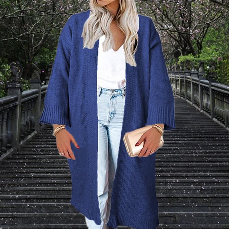 Comstylish Fashion Solid Color Mid Length Sweater Cardigan