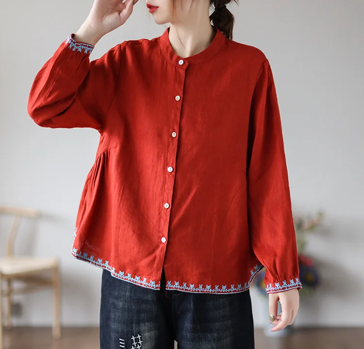 Vintage Embroidered Cardigan Loose Casual Shirt