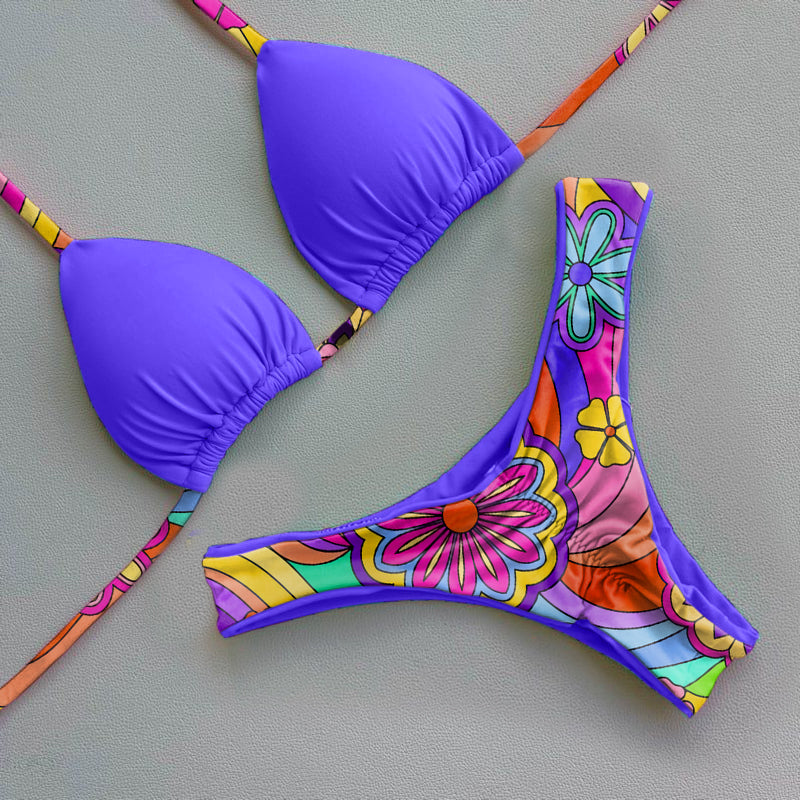 Contrast Print Sexy Bikini Set
