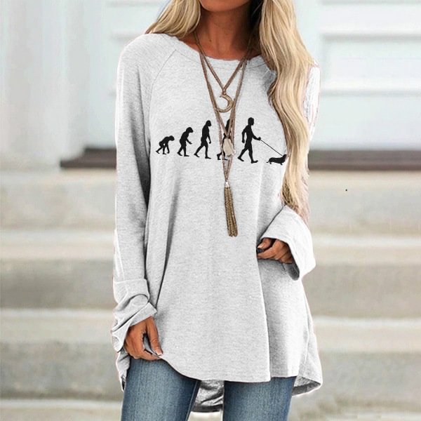 Dog Print Crew Neck Long Sleeve Tunic