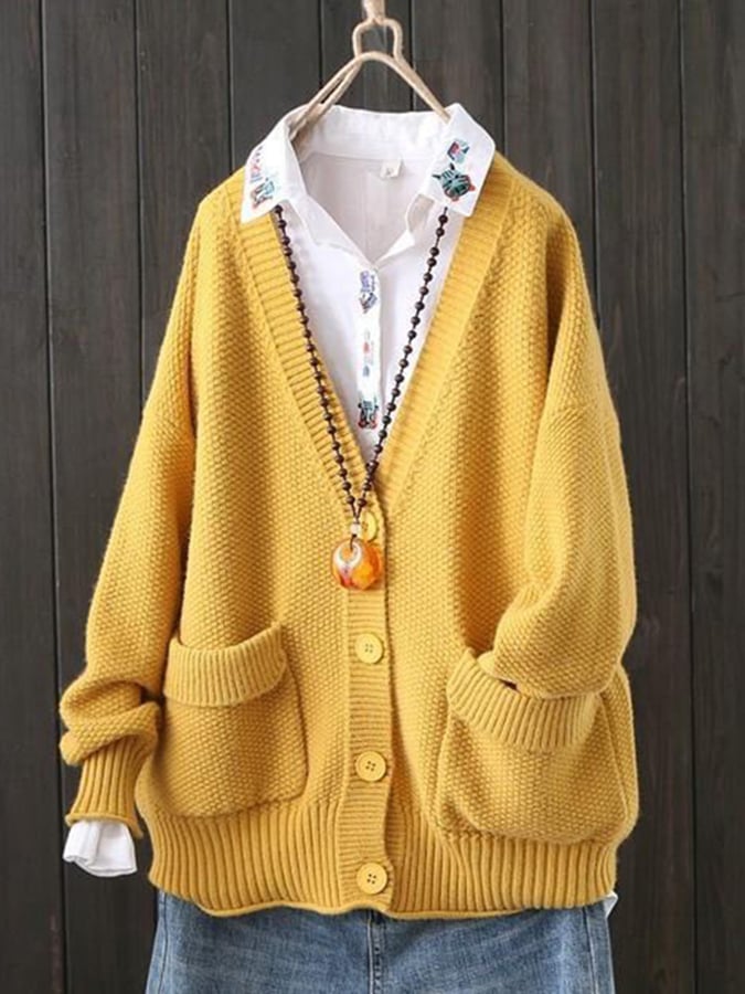 Women's Retro Artistic Loose Casual Button Cardigan Sweater