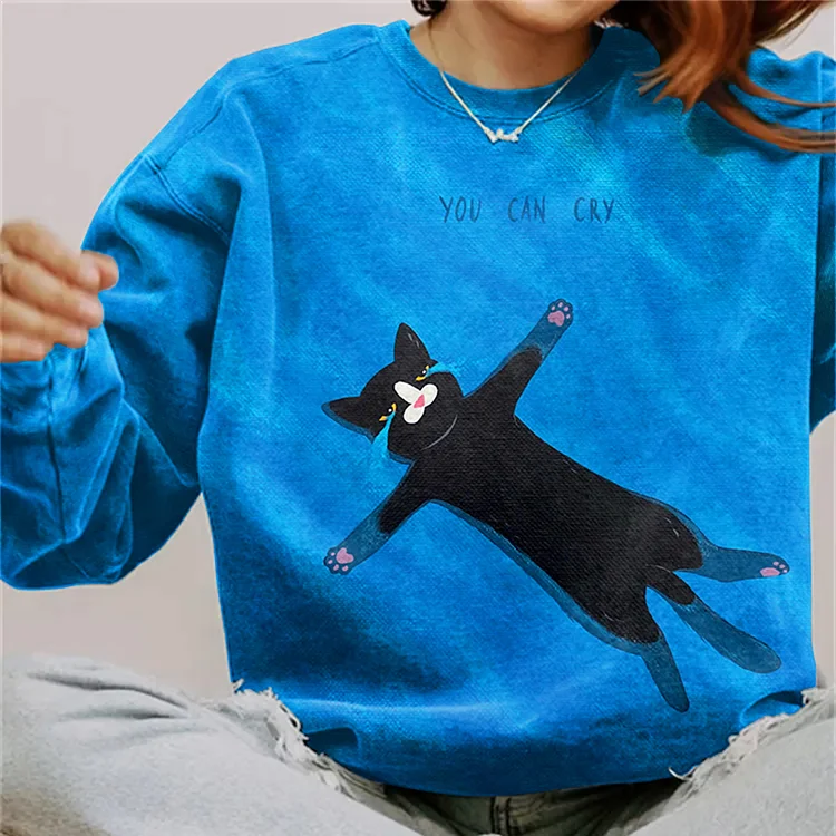 Comstylish You Can Cry Cat Print Sweatshirt