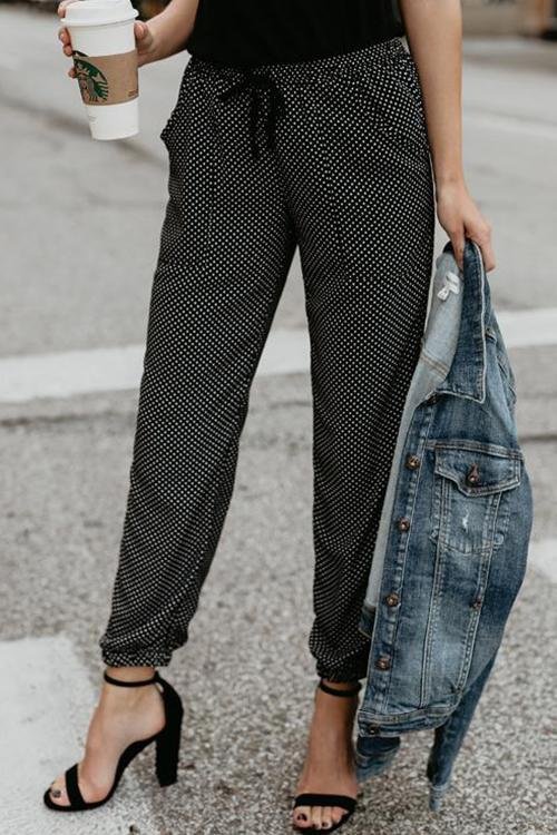 Leisure Mid Waist Dots Printed Pants - Shop Trendy Women's Clothing | LoverChic