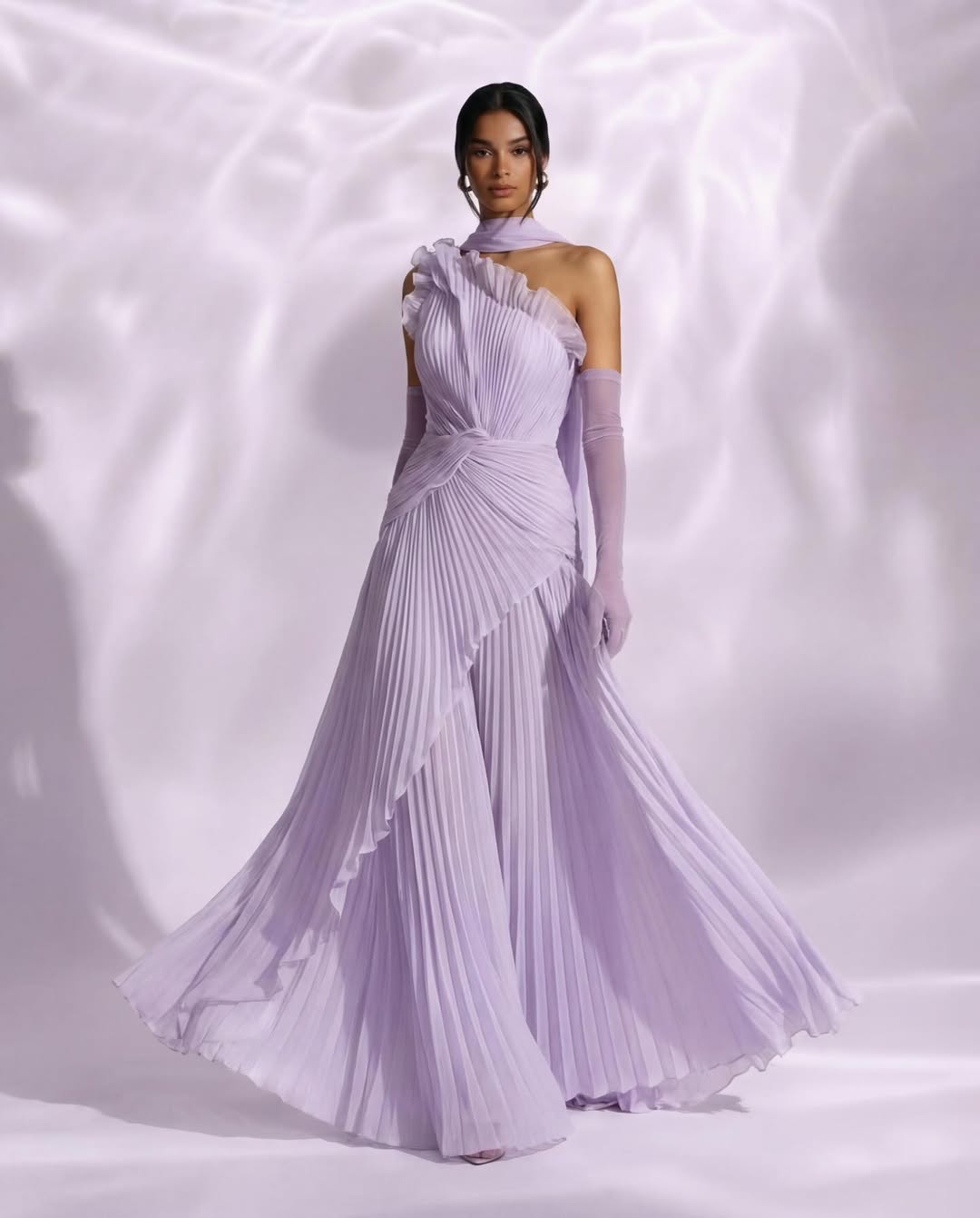 light purple one shoulder prom dress One-Shoulder Long Beaded Prom Dress