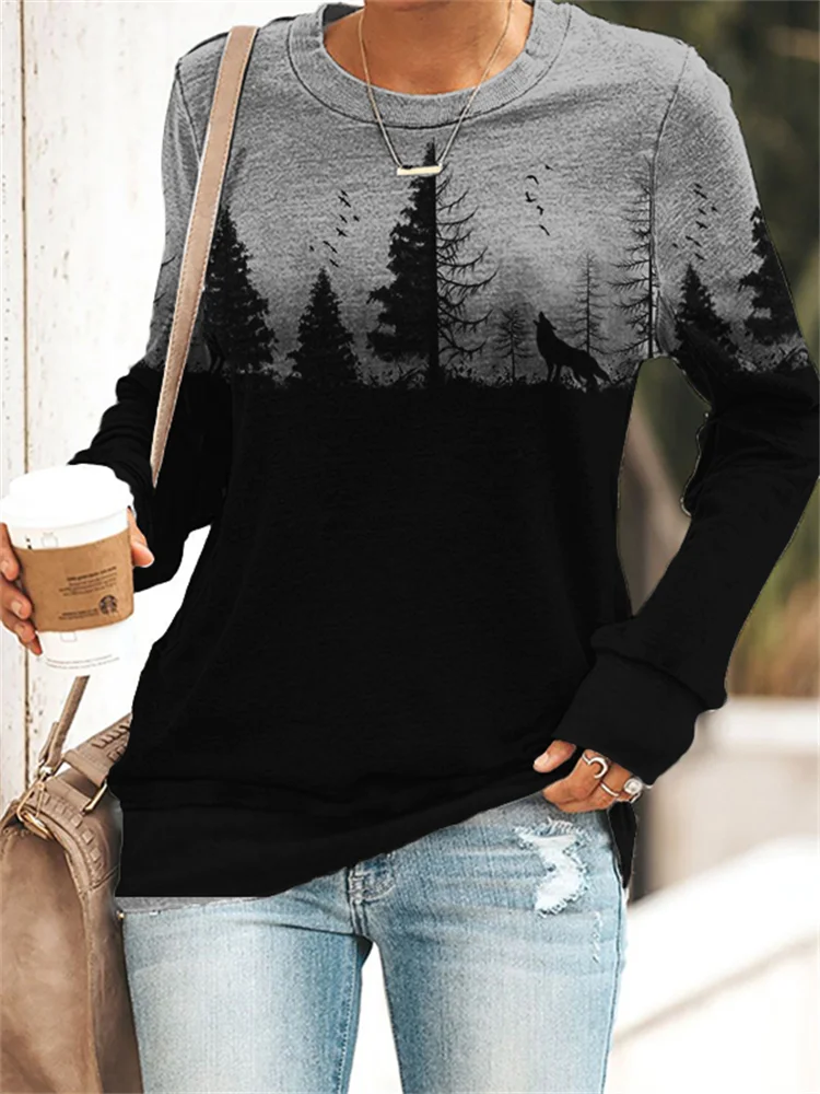 Vefave Wolf & Dark Forest Art Sweatshirt