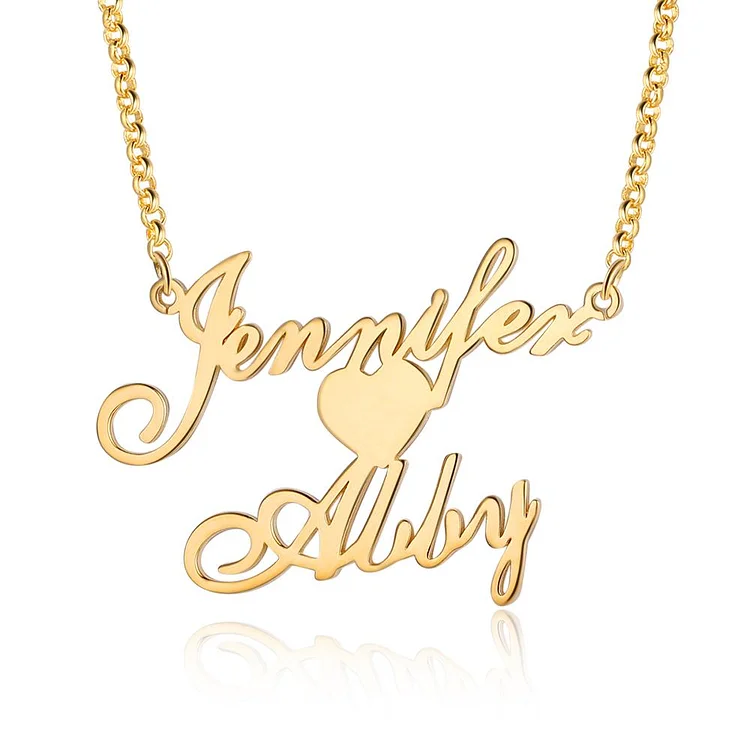 Personalized Name Custom Necklace Engraving 2 Names with Hearts